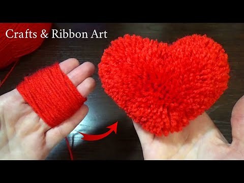 Super Easy Pom Pom Heart Making Idea with Fingers - Amazing Valentine's Day Crafts- DIY Yarn Heart