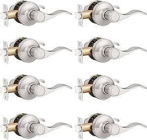 Probrico Door Handles 8 Pack Passage Door Lever, Non-Locking Door Handle Set for Hallway or Closets, Keyless Brushed Nickel Wave Door Lock
