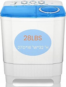Portable Washing Machine - 28Lbs Compact Twin Tub Washer and Spin Dryer - Semi-automatic Laundry Washer(18Lbs) & Spinner(10Lbs) Combo Timer Control with Drain Pump for Apartments,RVs,Dorms