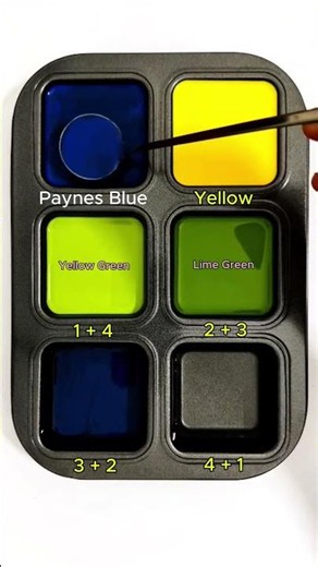 Create 4 colors from 2 colors: Paynes Blue + Yellow #asmr #mix #colormixing #relaxing #colour