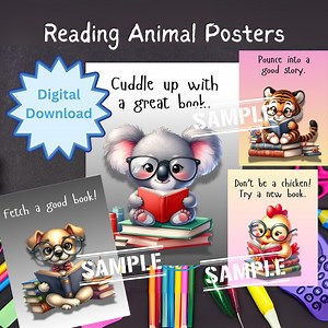 Reading Animal Posters, Printable Classroom Decor for Teachers, 15 Cute Animals Reading Books, Digital Download, Library & Literacy Wall Art - Etsy Canada