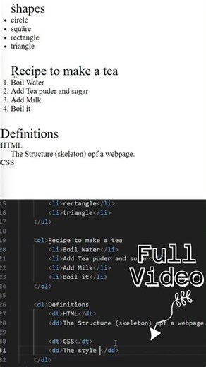 HTML List | HTML CSS | #shorts #shortsvideo #viral