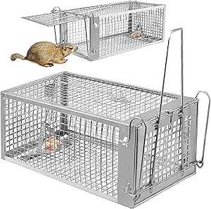Humane Rat Traps, Live Catch and Release Mouse Trap for Indoor & Outdoor, Rodent Cage for Chipmunks, Mice, Small Rats, Voles – Durable & Reusable (10.8" x 5.5" x 4.3")