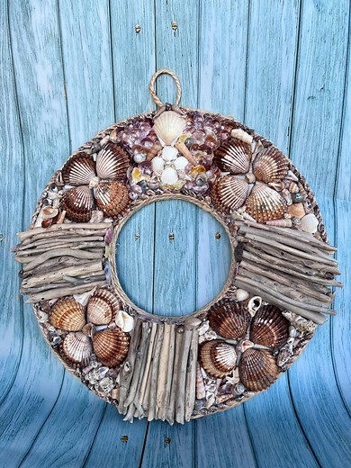 Coastal Seashell Wreath With Driftwood | Nautical Beach Decor | Handmade Shell Wall Hanging | Ocean Inspired Door Decoration - Etsy