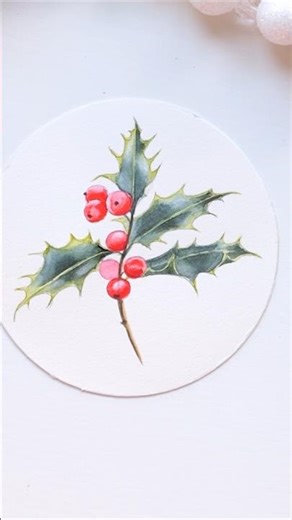 How to Paint Watercolour Holly and Berries for Christmas card