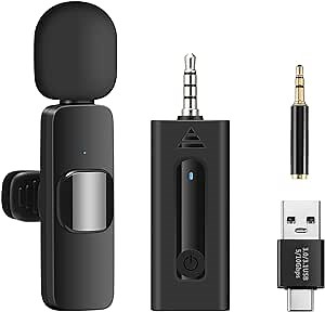 Wireless Lapel Microphone for Camera/Computer/Laptop/MacBook/iPhone/iPad/Android Phone/Tablet, Professional Lavalier Clip On Mic for Video Recording, YouTube, Vlog