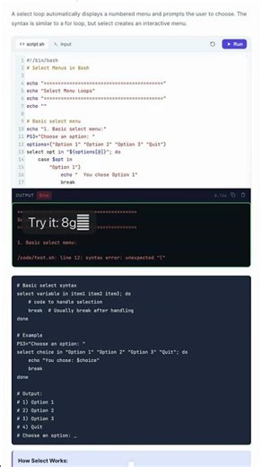 Bash Select Menus - Interactive Menu Loops — in 30 seconds #Bash #Shell #Linux