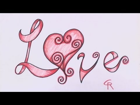 How to Draw Love in Fancy Letters - Curly Letters with a Heart CC