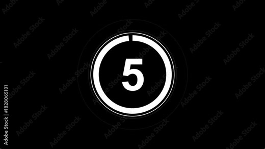 Circle up countdown timer 5 seconds animation from 0 to 5 seconds, up 5 Seconds countdown, Countdown timer, countdown or special offers on promotional materials. Motion graphics of countdown system