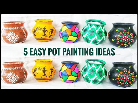 5 Easy pot painting ideas for beginners | Pot decoration ideas | Step by step tutorial