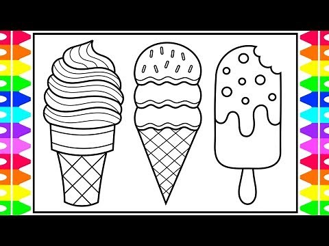 How to Draw Ice Cream for Kids 🍦🍭💜💖💚Ice Cream Drawing and Coloring Pages for Kids