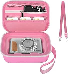 GWCASE Camera Case for Canon PowerShot G7X Mark II/ G7X Mark III/ SX740 HS Digital 4K Vlogging Camera，Video Camera Storage Holder with Shoulder Strap, Fits USB Cable,SD Card,Batteries-Pink (Case Only