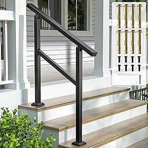 Handrails for Outdoor Steps, 4 Steps Stair Railing, Wrought Iron Stair Handrail with Installation Kit, Porch Railing Fits 3 to 4 Steps