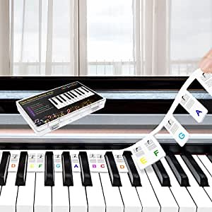 Removable Piano Keyboard Note Labels - Silicone Piano Notes Guide for Beginner, Piano Key Music Notes Letter Label for 61/88-Key Full Size, Reusable and Comes with Box (Rainbow Colors)