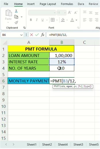 EMI calculation in Excel ❤️ #excel #trending #shorts