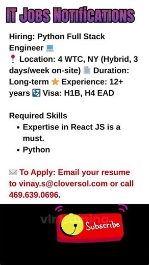 Python Full Stack Engineer Job in NYC Sept 19, 2025