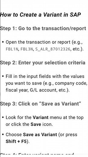 How To Create Variants in SAP FICO