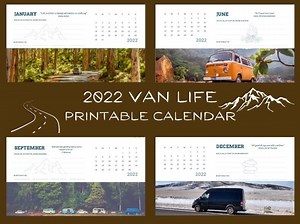 PRINTABLE Calendar 2022, Instant Download, Van Life Exploration Calendar 2022, Wall Calendar, Digital Calendar 2022 Monthly Planner Inserts - Etsy France