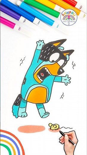 How to Draw Bluey | Draw Bluey Bandit Funny Drawing 🌈🐶 #bluey #shorts #drawing #scared