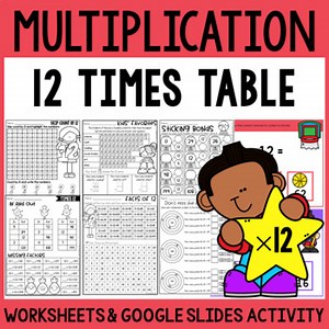 Multiplication Facts Practice Worksheets 12 Times Table and Google Slides™ Cards