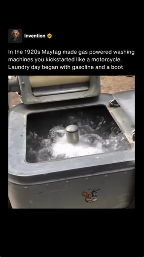 Invention on Instagram: "The 1920s gas powered kickstart Maytag wringer washers were a product of a time when many rural homes did not yet have access to electricity. Maytag solved that problem by building a compact one cylinder engine directly onto the washer, giving families a reliable way to do laundry without waiting for electric service to reach their farms. The design was simple but effective and the machine became one of the most recognizable household tools in early twentieth century Ame