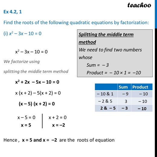 Ex 4.2, 1 (i) Class 10 - Find roots of x^2 - 3x - 10 = 0 [with Video]