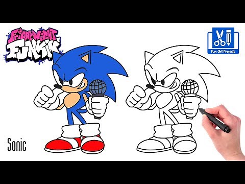 How To Draw SONIC THE HEDGEHOG (Friday Night Funkin FNF) | Draw Game Characters Step By Step