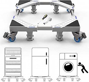 Washing machine stand with 4 Feet and 4x2 wheels, mini fridge stand, Adjustable appliance rollers stand for Washing Machine mover and refrigerator wheels