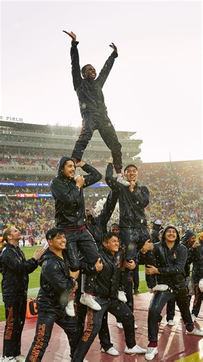 USC Spirit Leaders - Cheer on Instagram: "Soaked, but still smiling! Nothing could stop the Trojans @uscfb from securing the Homecoming W! Thank you to all of the Yell & Spirit alumni who came out + performed with us, you are always WELCOME HOME ✌️ #fighton #rainorshine #usc #cheer #homecoming #trojans #usccheer #uscspiritleaders #gotrojans #uscfootball #welcomehome"