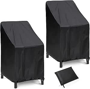 Outdoor Chair Covers, 2 Pack, 25"W x 25"D x 47"H, Waterproof, Black, Polyester Blend, Fits 4-6 Stackable Dining Chairs