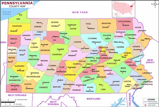 Pennsylvania Map | Map of Pennsylvania (IA) State With County