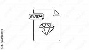 Black RUBY file document. Download ruby button line icon on white background. RUBY file symbol. 4K Video motion graphic animation