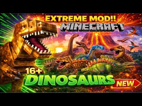 EXTREME MOD Minecraft Dinosaurs 🦖 16+ New Dino Survival Adventure!