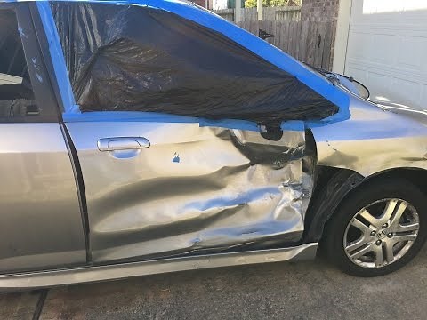 Honda FIT Side Hit Repair of Door Hinge Pillar and Complete Paint Job