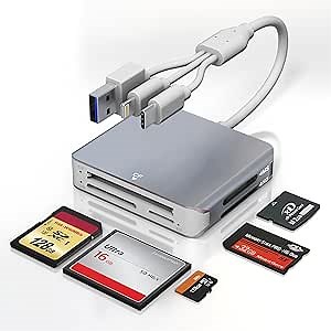 Memory Stick Pro Duo Adapter for iPhone - 5 in 1 SD/TF/MS/CF/XD Card Reader for PC/Android/Lightning Device, Aluminum Multi Memory Card Reader USB C Lightning OTG Compact Flash Card Reader