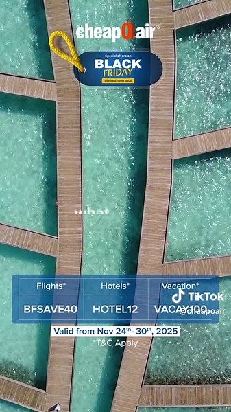 Black Friday starts now! ✈️ CheapOair brings you limited-time deals that make every trip feel like a steal. Unlock major savings from Nov 24ᵗʰ - Nov 30ᵗʰ and getaway for less. T&C apply. #travel #blackfriday #sales #cheaptravel