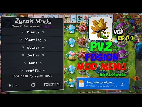 PVZ Fusion Mod Menu v3.0.1 (English Version) | All Plants Unlocked + New Update!