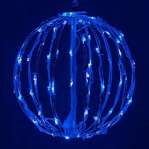 LED Light Ball - Indoor/Outdoor Christmas Light Balls, Light Spheres Outdoor/Sphere Light Fold Flat Metal Frame (12", White Frame/Blue Lights)