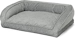 Orvis ComfortFill-Eco Bolster Dog Bed - Plush Rectangular Dog Beds with Three-Sided Bolster for Leaning, Grey Tweed - Large