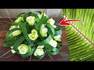 Easy Flower Arrangement | Coconut Leaves + Springery + Rose