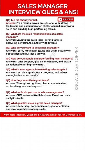 Sales Manager Interview Questions and Answers