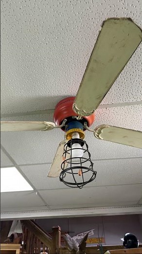Rainbow and black painted Mainstays hugger ceiling fans at a antique store