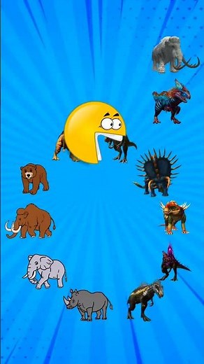 Pacman Eats Every Animal, Bear, Elephant, Rhinoceros, Horse, Lion, Tiger, Buffaloand, Even Dinosaurs