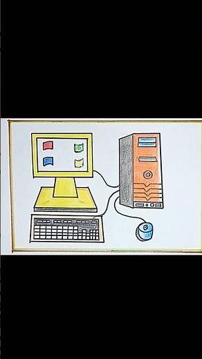 How to Draw Desktop Computer Easy Step By Step / Computer Parts Drawing / Computer Drawing