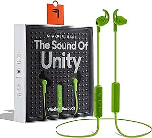Sharper Image The Sound of Unity Wireless Earbuds, Bluetooth 5.0 Connectivity, Includes 4 Ergonomic Comfort Ear Tips, Built-in Mic + Controls, 7 Hours Playtime Per Charge, Active & Sport Design