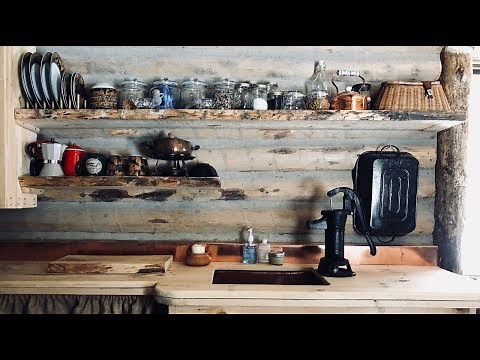 How to Make & Install Floating Shelves in a Tiny House Rustic Kitchen, DIY Log Cabin, Macaroni