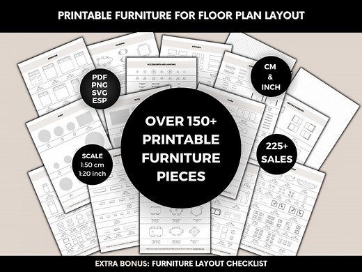 Printable Scale Furniture Templates Interior Design 1:50 Scale DIY Miniature Furniture Cutouts for Floor Plan Layouts Home Decor Planning - Etsy