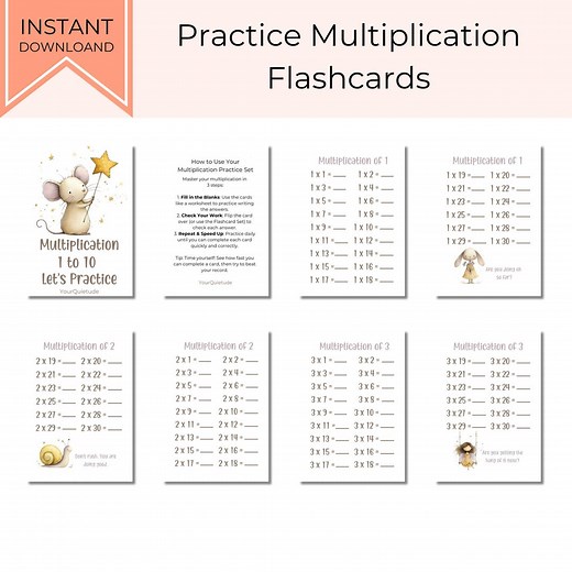 Multiplication 1-10 Flashcards | Printable Times Table Chart | Homeschool & Classroom Math Practice | Instant Download PDF - Etsy