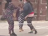Woman's pants fall down during wild road rage brawl
