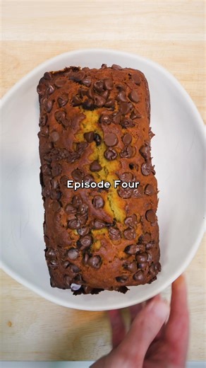 Episode Four | Chocolate Chip Banana Bread 🍫 🍌 🥖 113g softened butter 133g sugar 2 large eggs 3 bananas 1/2 tsp vinalla extract 188g ap flour 1 tsp baking soda 1/2 tsp salt 1.5 cups semi sweet chocolate chips Combine softened butter and sugar in a large bowl. Add two eggs vanilla extract, mix. Mash bananas and then add to bowl. Combine dry ingredients, add to main bowl, mix. Add 3/4 cup chocolate chips, mix. Pour into buttered and floured bread loaf pan, top with more chocolate chips. Bake @ 